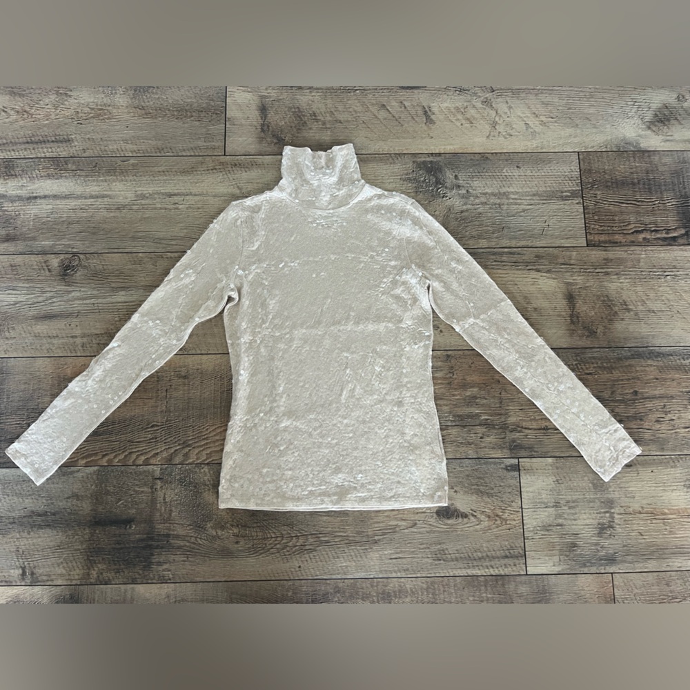 Express Cream Sequin Turtleneck Top